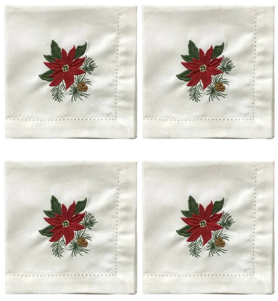 Fehér pamut szalvéták Mikulásvirág 4db