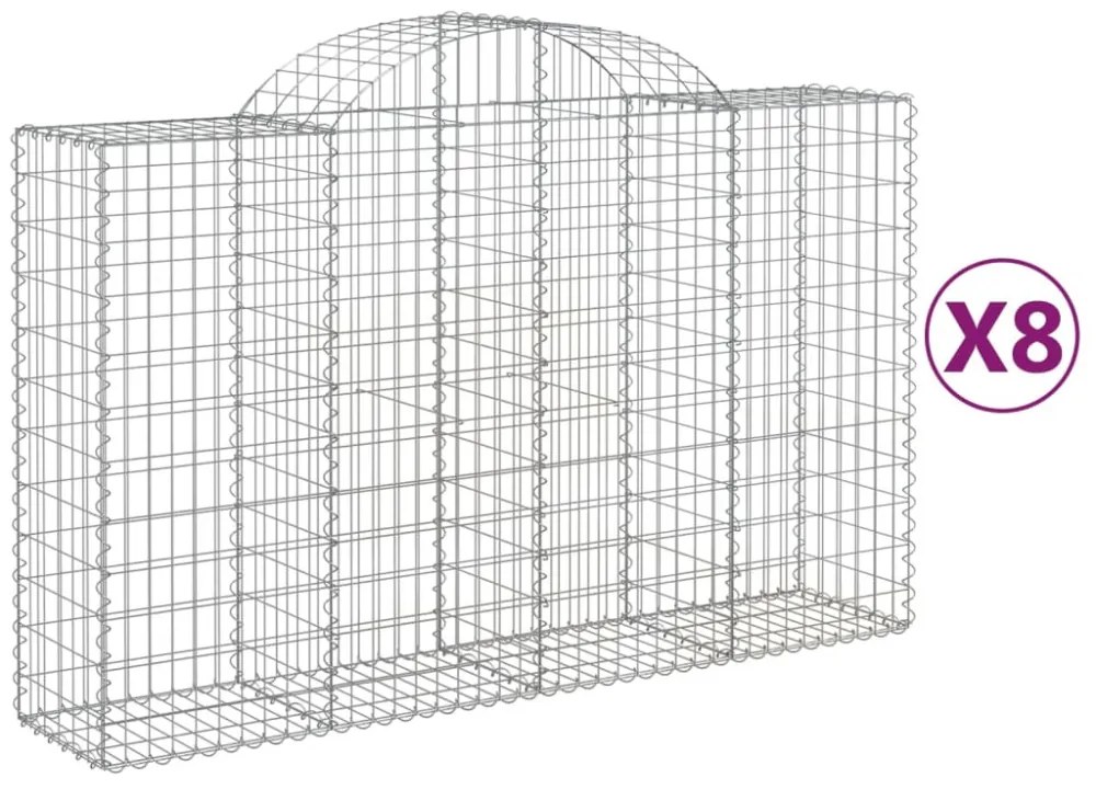 8 db íves horganyzott vas gabion kosár 200x50x120/140 cm