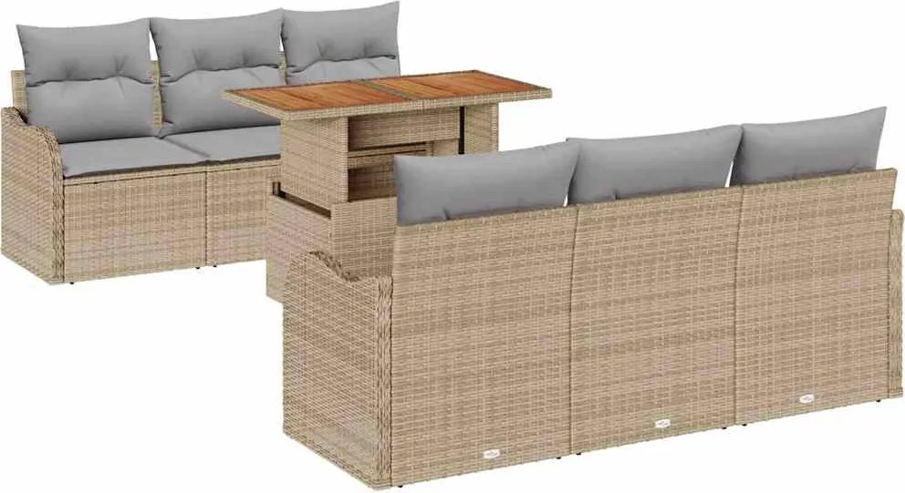 vidaXL Kerti Kanapé Szett 7 pcs Beige és Világosszürke polirattan