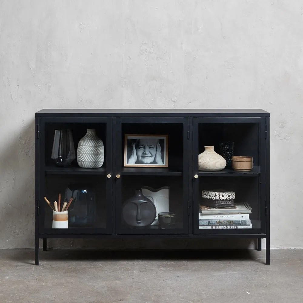 Fekete fém tálalószekrény 132x85 cm Carmel – Unique Furniture