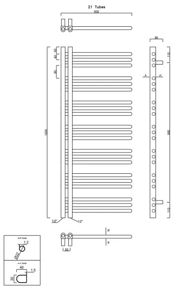 Sapho - DORLION fürdőszobai radiátor 400W/230V 50x120 cm matt fekete