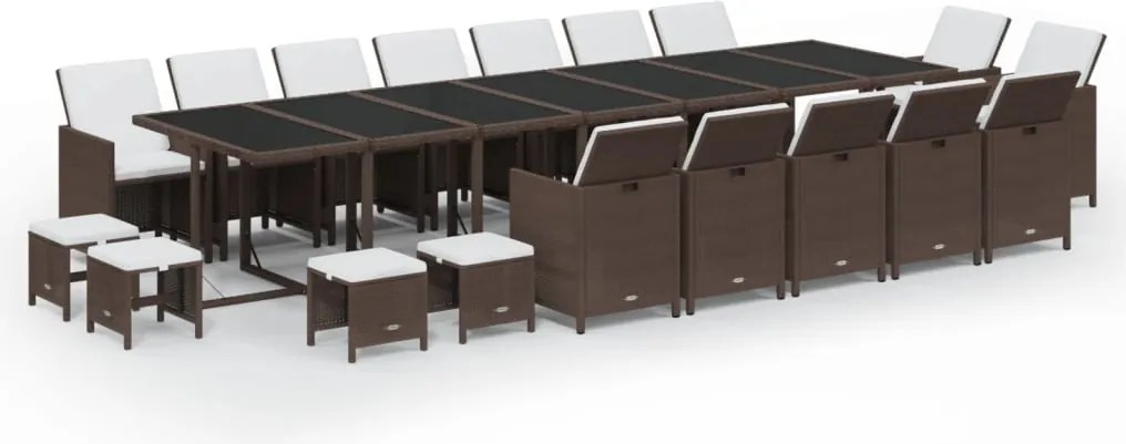 vidaXL 19 részes barna polyrattan kerti étkezőgarnitúra párnákkal