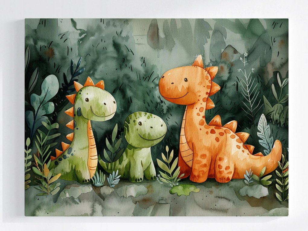 Poszter Akvarell Dinoszauruszok Család Anya Apa Portré 80x60