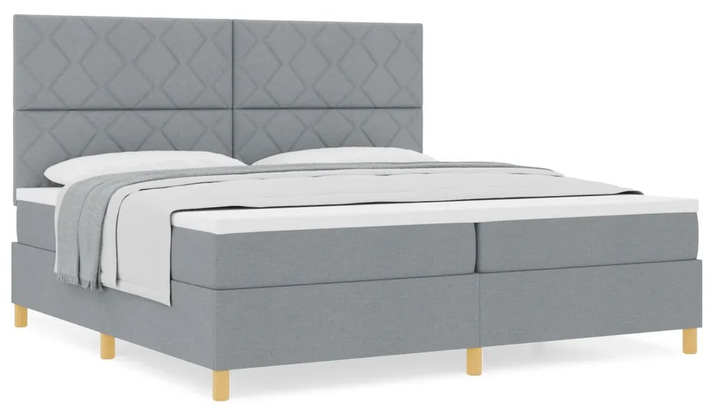 Box Spring Ágy Matrac Közepes Szürke 200x200 cm Szövet