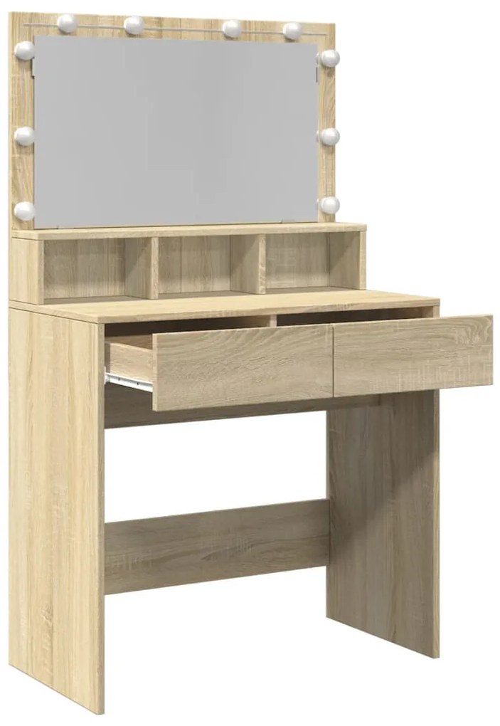 sonoma tölgy színű fésülködőasztal LED-del 80 x 41 x 134,5 cm