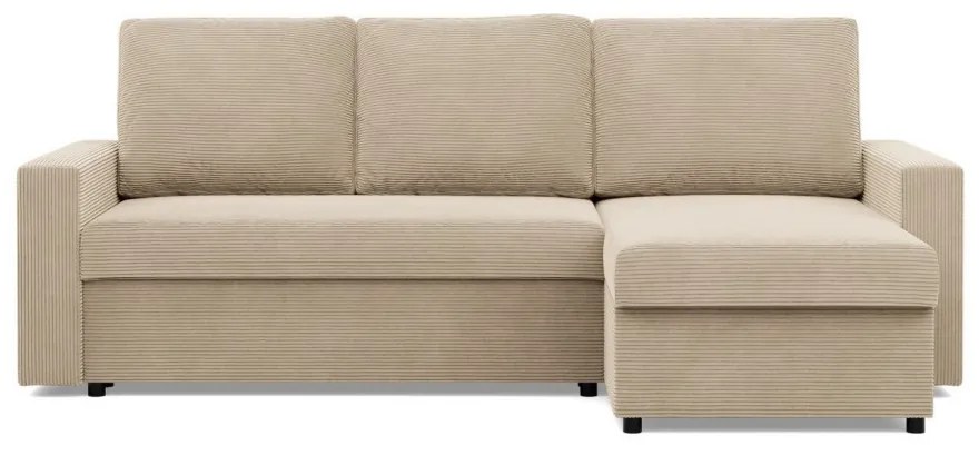 Zeus sarokkanapé, 2 ágyneműtartóval, egyenes kartámasz, kordbársony, univerzális oldal, bonell töltet, bézs