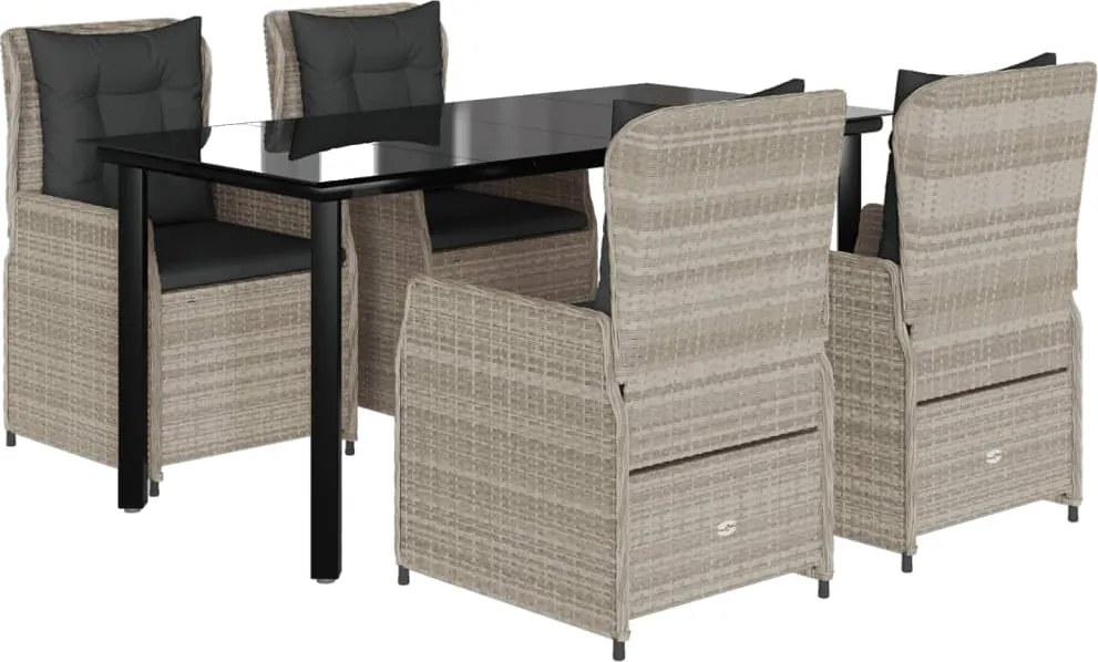 vidaXL 5részes világosszürke polyrattan kerti étkezőgarnitúra párnával