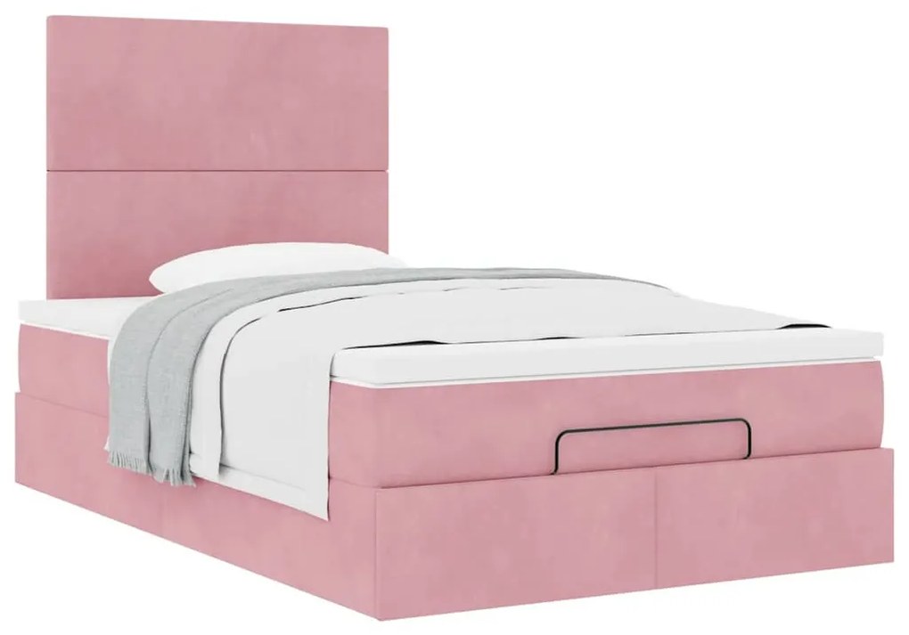 Ottomán ágykeret matracokkal rózsaszín 120x190cm bársony