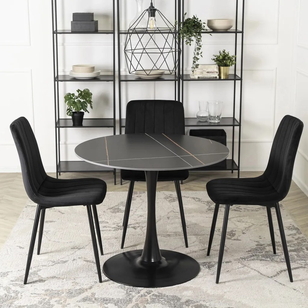 Fekete Márványhatású Kerek Étkezőasztal. SANDER 90 cm