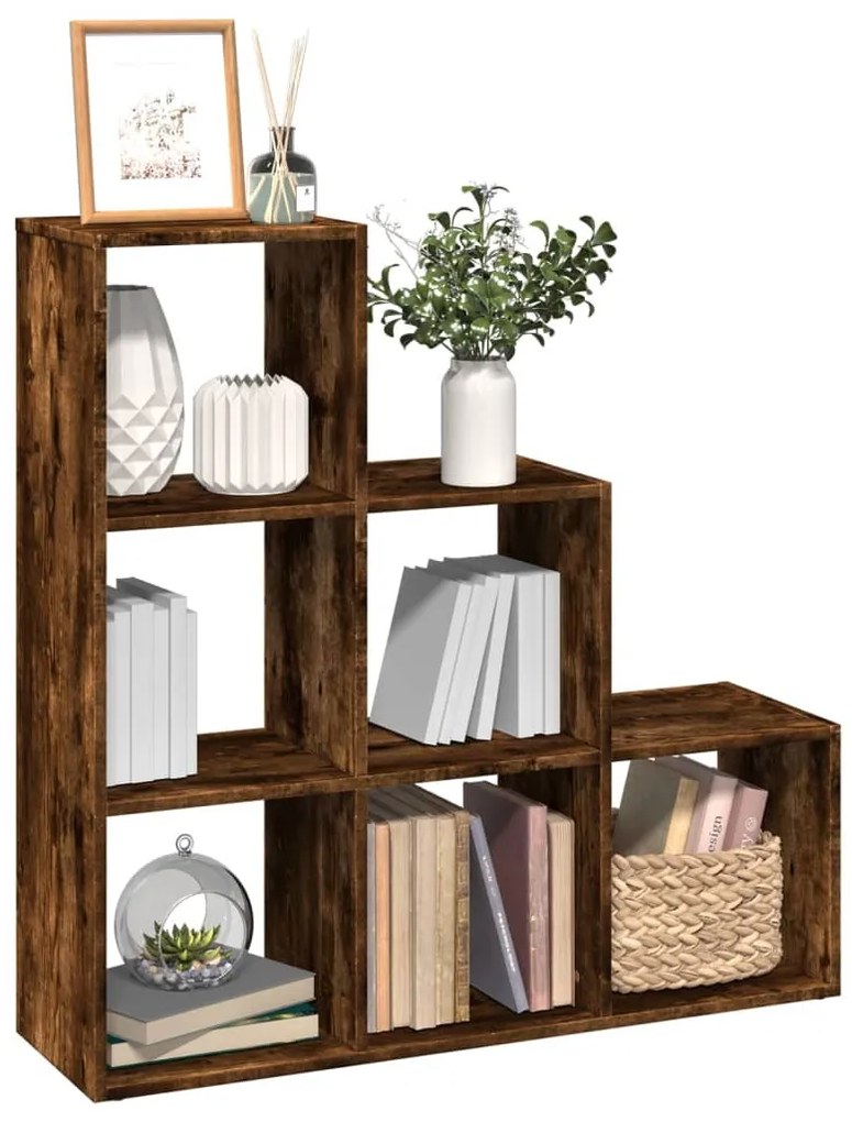 3 szintes füstös tölgy fa elválasztó könyvespolc 99x29x99 cm