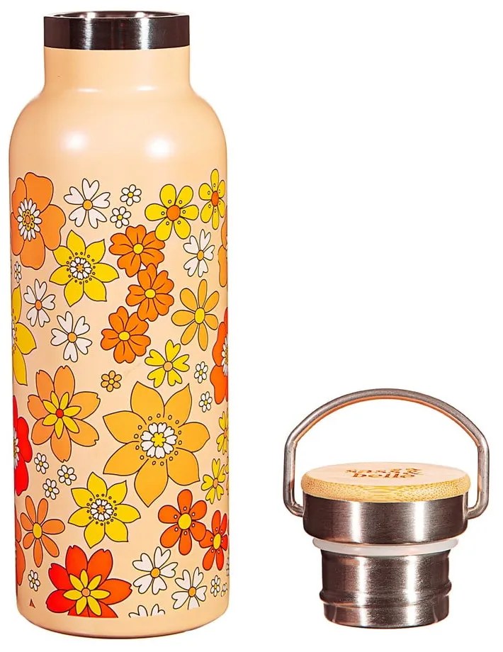 Narancssárga rozsdamentes acél gyerek ivópalack 500 ml 70s Floral - Sass & Belle