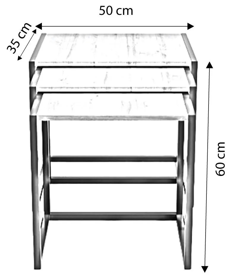Dohányzóasztal szett (3 db.) Ollie (tölgy + fekete). 1088214