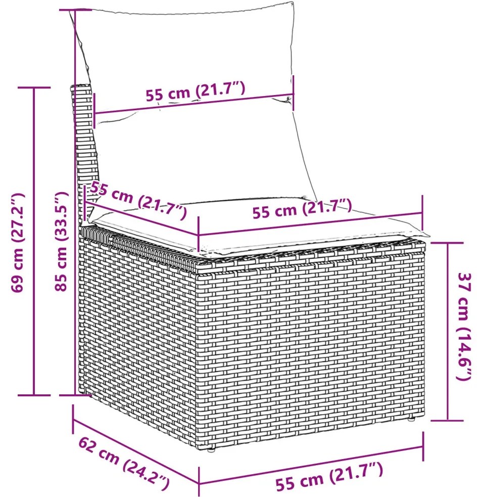 5 részes Kerti Sofa Szett Párnákkal Barna Poli Rattan