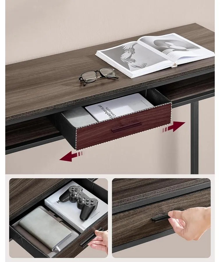 Bárasztal, magas konzolasztal töltőállomással és szövet fiókkal, barna