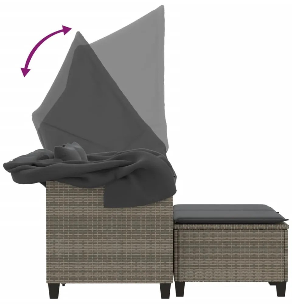 2 személyes szürke polyrattan kerti kanapé baldachinnal/székkel