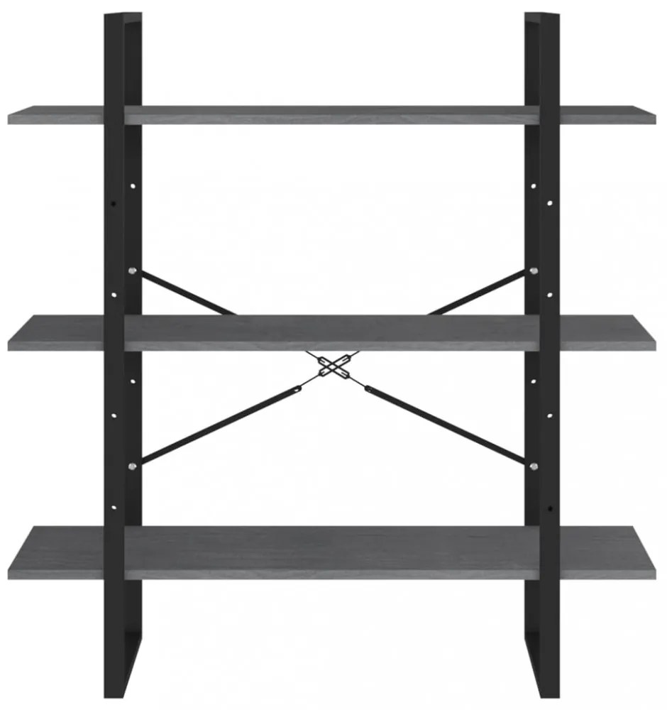 háromszintes szürke tömör fenyőfa könyvszekrény 100x30x105 cm