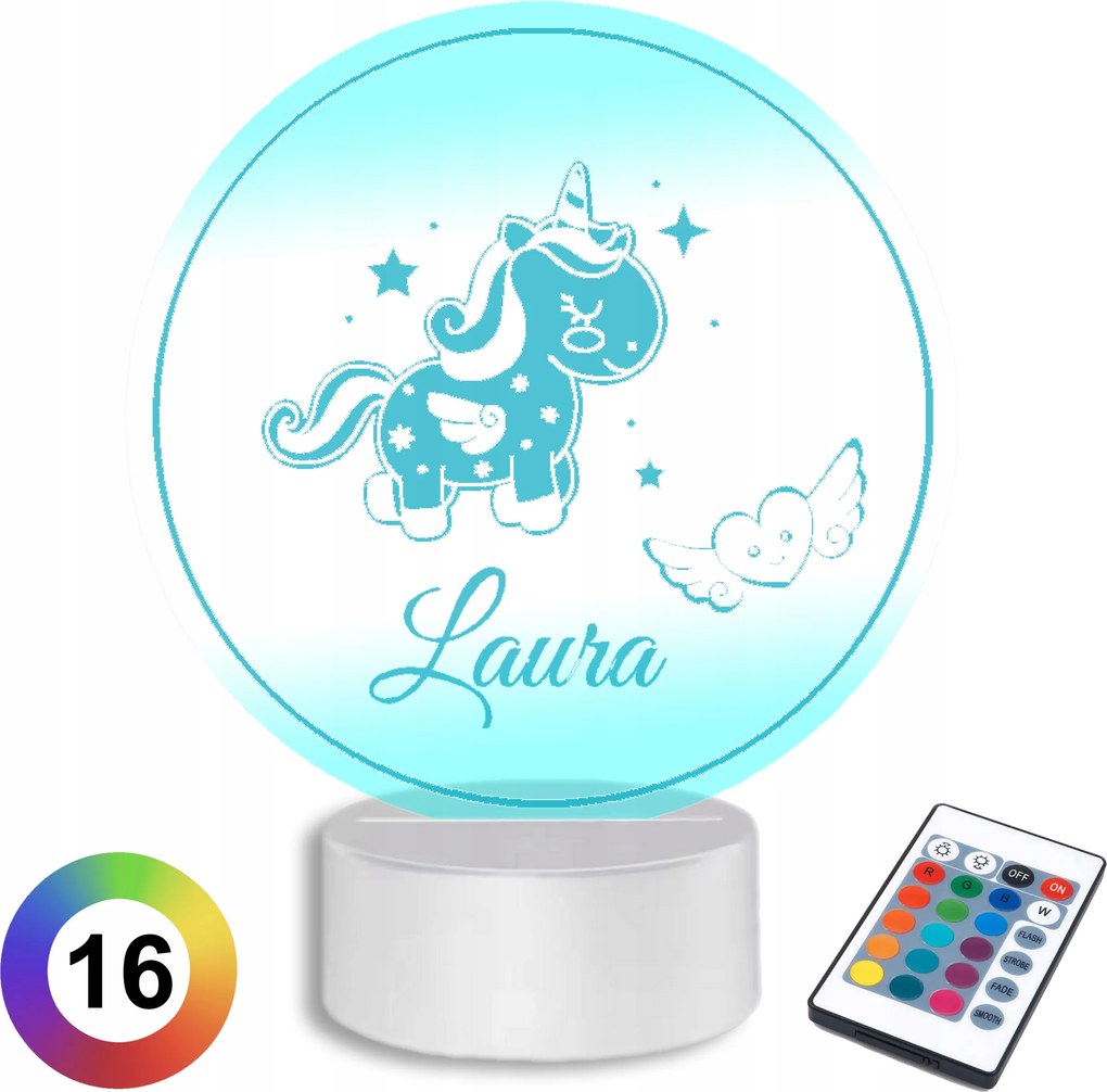 Asztali lámpa lányoknak Unikornis Távirányító Usb Gravírozás Név Év
