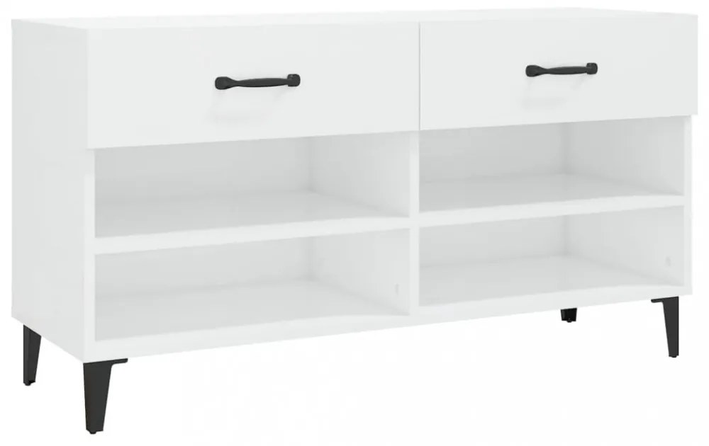 magasfényű fehér szerelt fa cipőszekrény 102x35x55 cm
