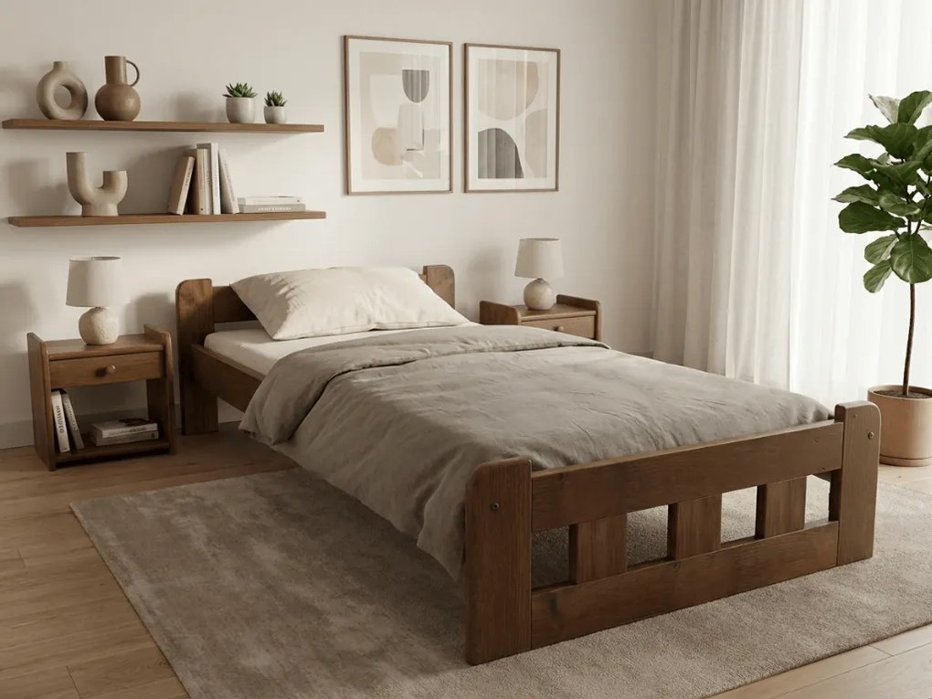 Naomi magasított ágy 90x200 cm, tölgyfa Ágyrács: Léces ágyrács, Matrac: Deluxe 10 cm matrac