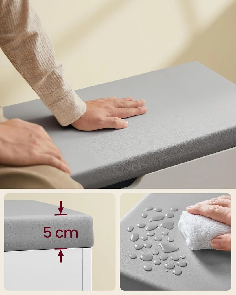 Cipőspad, pad párnázott ülőfelülettel 30x60x44 cm, fehér