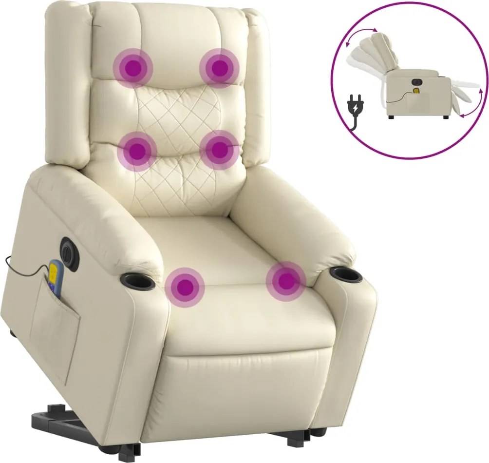 vidaXL elektromos krémszínű műbőr felállást segítő masszázsfotel