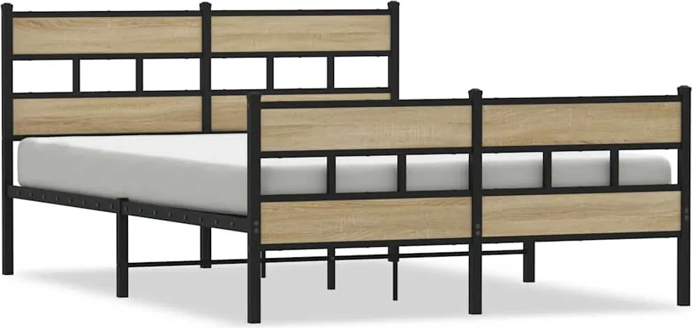 vidaXL sonoma tölgy színű fém ágykeret matrac nélkül 150 x 200 cm