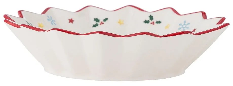 Piros-krémszínű kerámia szervírozó tányér karácsonyi mintával ø 20 cm Naive – Bloomingville
