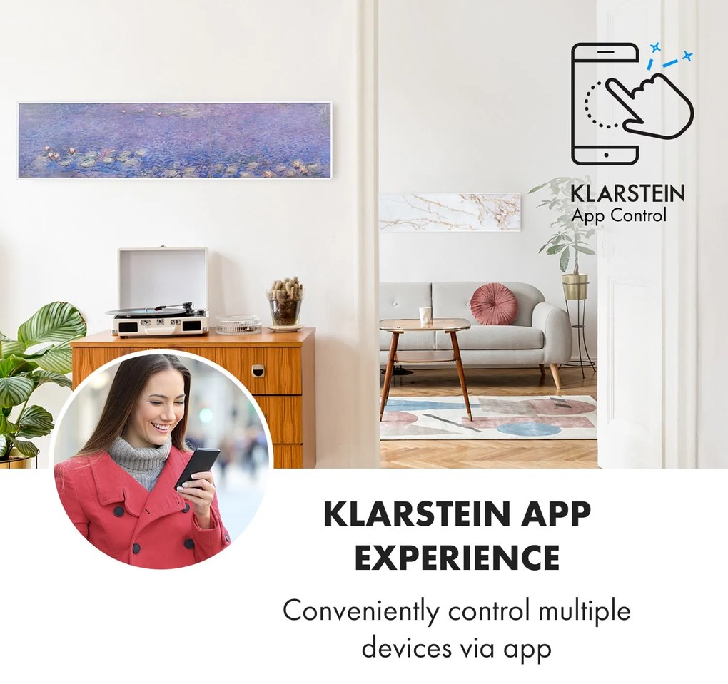 Klarstein Wonderwall Air Art Smart, infravörös hősugárzó, 120 x 30 cm, 350 W, alkalmazás, tavirózsák