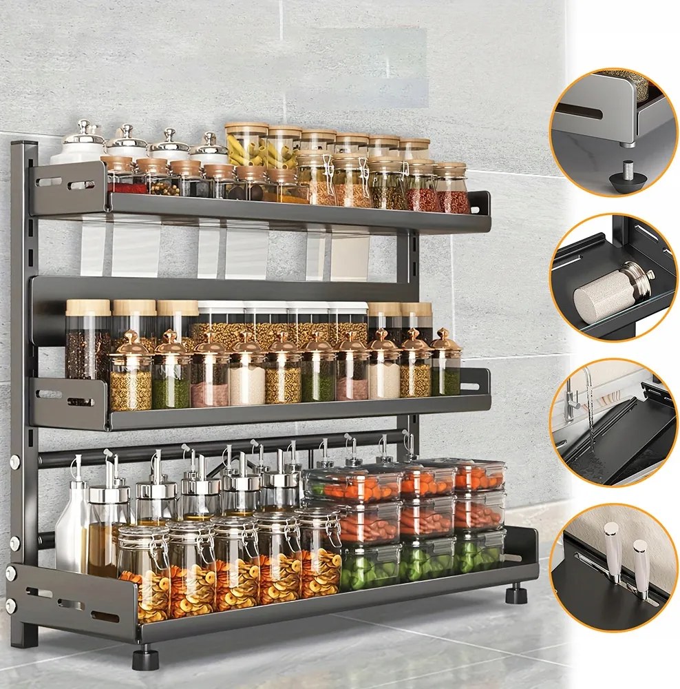 Konyhai Polc Fűszertartó Állvány Fém Rendszerező Polc 3 Szint