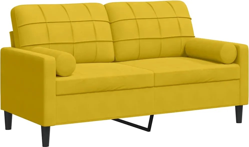 vidaXL 2 személyes sárga bársony kanapé díszpárnákkal 140 cm