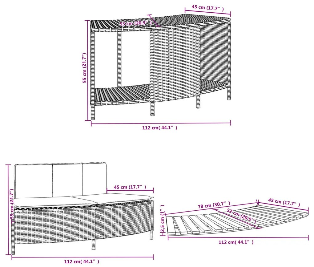 fekete polyrattan és tömör akácfa jakuzzi-keret