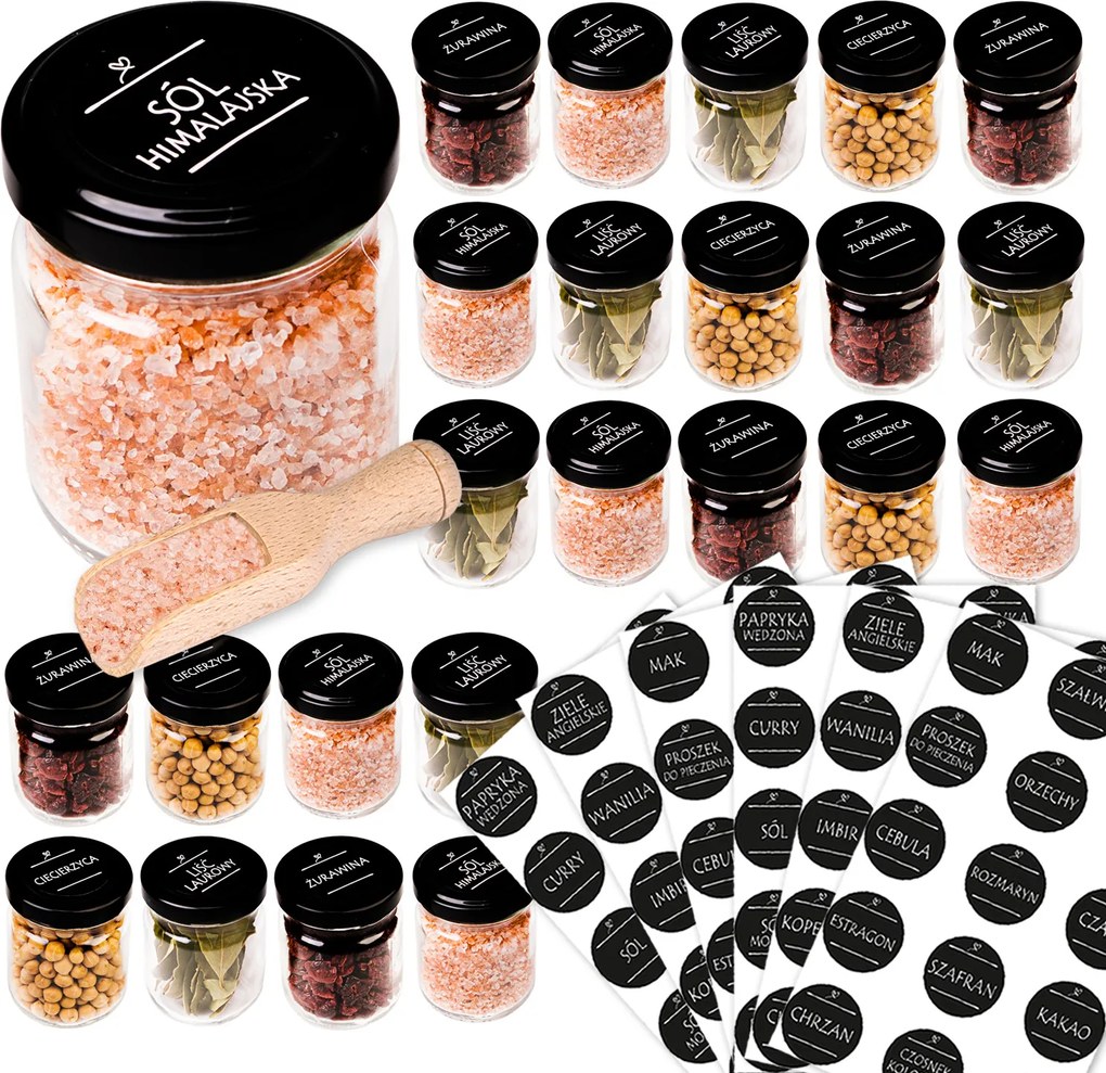 24x Mézes Befőttesüvegek Lekvár 130ml +75x Címkék Befőttesüveg Matricák