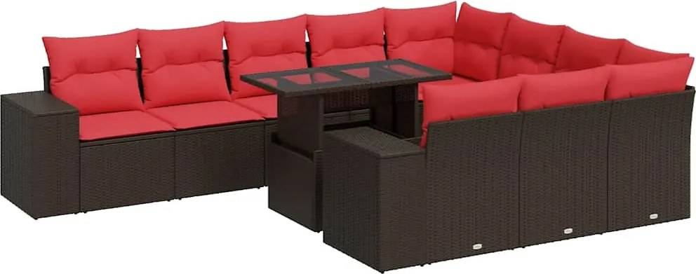 vidaXL 11 részes barna polyrattan akácfa kerti ülőgarnitúra párnákkal