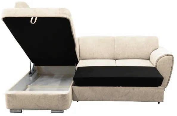 SERPA balos L alakú kihúzható sarokkanapé tárolóval, bézs