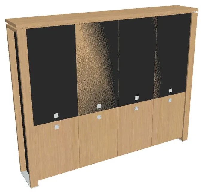 Verno+ S magas szekrény 260 x 46 x 210 cm, kombinált ajtó, világos tölgy / fekete