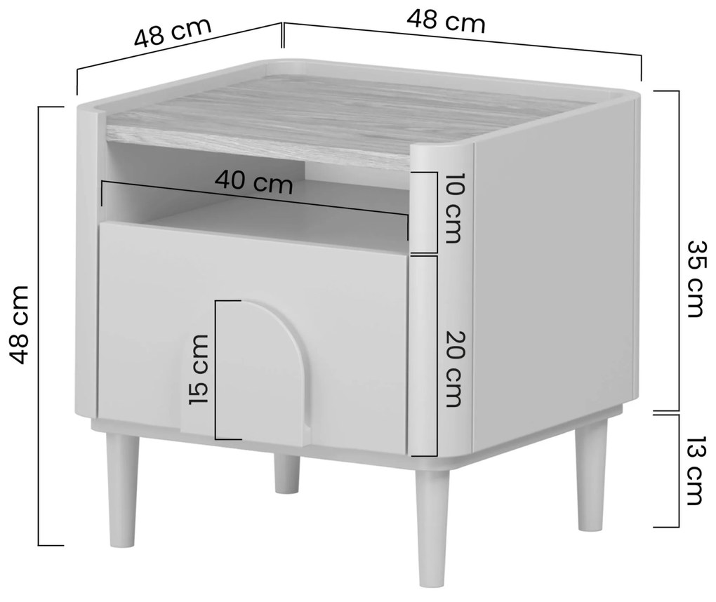 Amilio éjjeliszekrény 50 cm - kasmír / olajozott tölgy / kasmír fogantyú