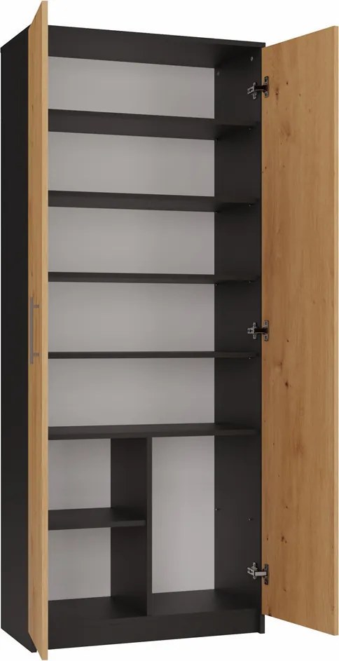 MIX Oliv 2D könyvespolc, irodai szekrény, 74x180x35 cm, antracit-tölgy