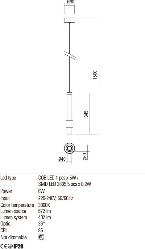 REDO 01-1994 TYCON Hengeres Függesztett Lámpa LED IP20