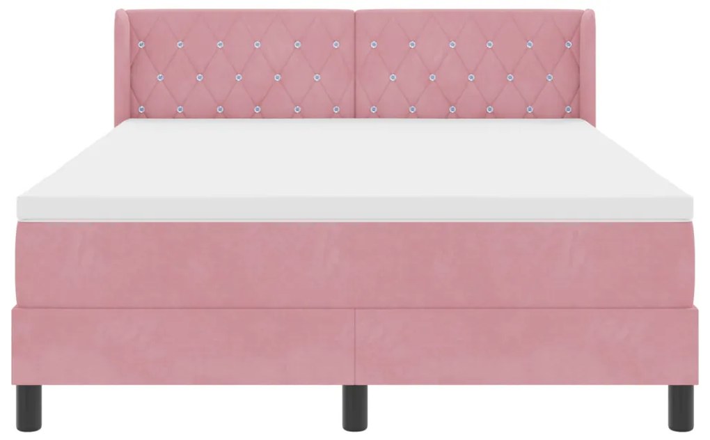 Rózsaszín Boxspring Ágy Matraccal 160x200 cm Bársony