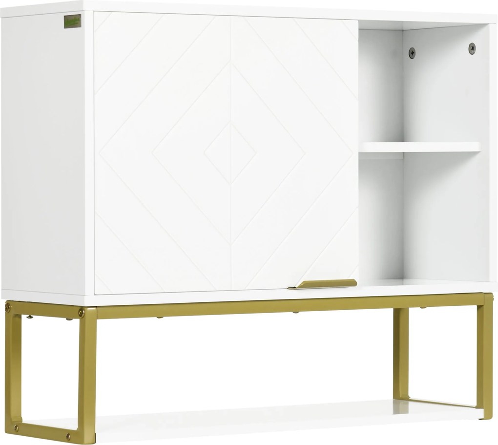 kleankin Modern Fali Fürdőszoba Szekrény Függesztett Fürdőszobabútor 1 Acél Fogantyúval és Állítható Polcokkal Konyhához 60x20x51 cm Fehér | Aosom
