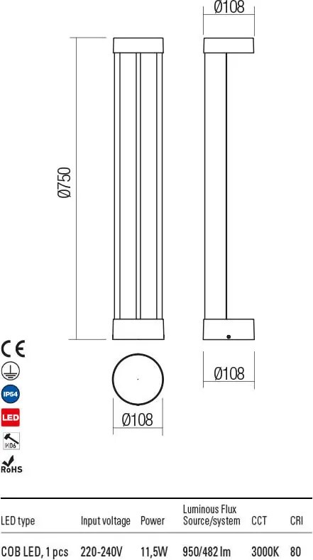 REDO 90365 ZEUS Modern Kültéri Állólámpa LED IP54