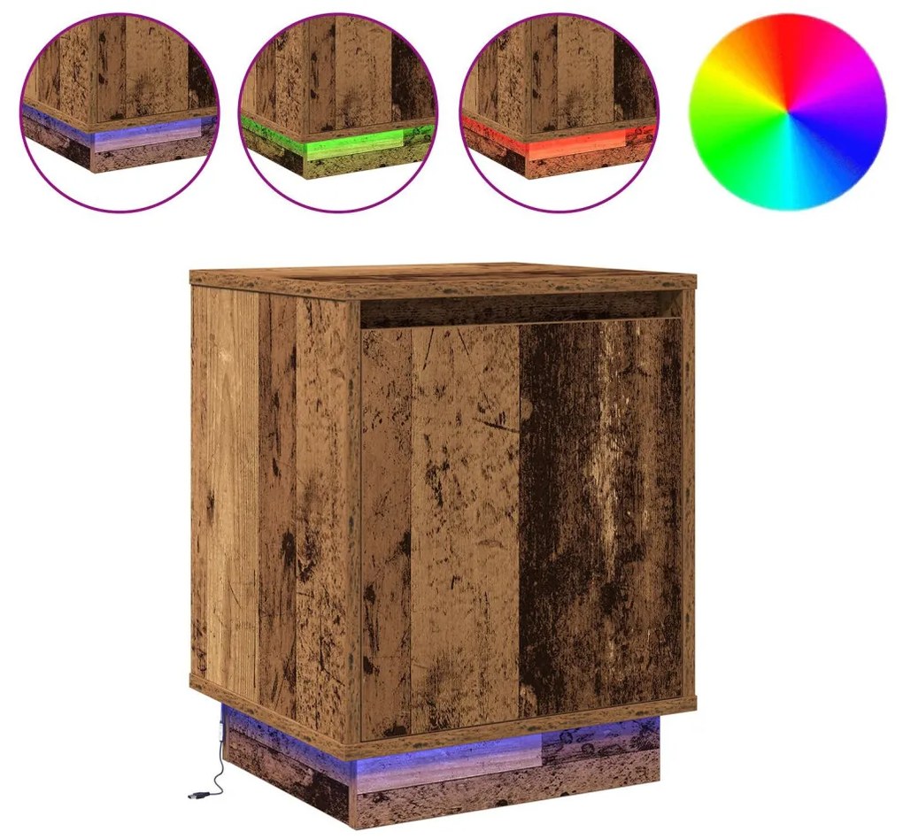 Éjjeli szekrény LED lámpákkal 2 db Régi fa 39x34,5x50 cm