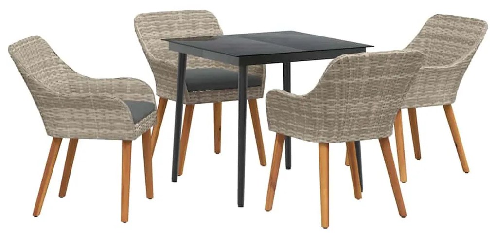 Étkezőgarnitúra 5 pcs Világosszürke Poli rattan