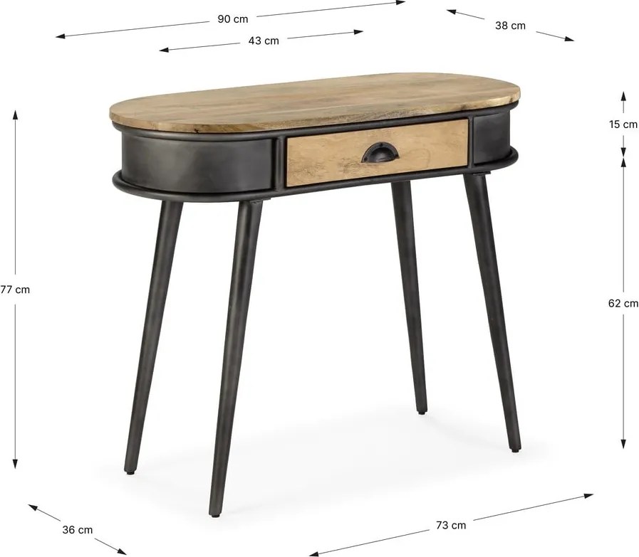 Fekete-natúr színű konzolasztal 38x90 cm Delhi – MOME