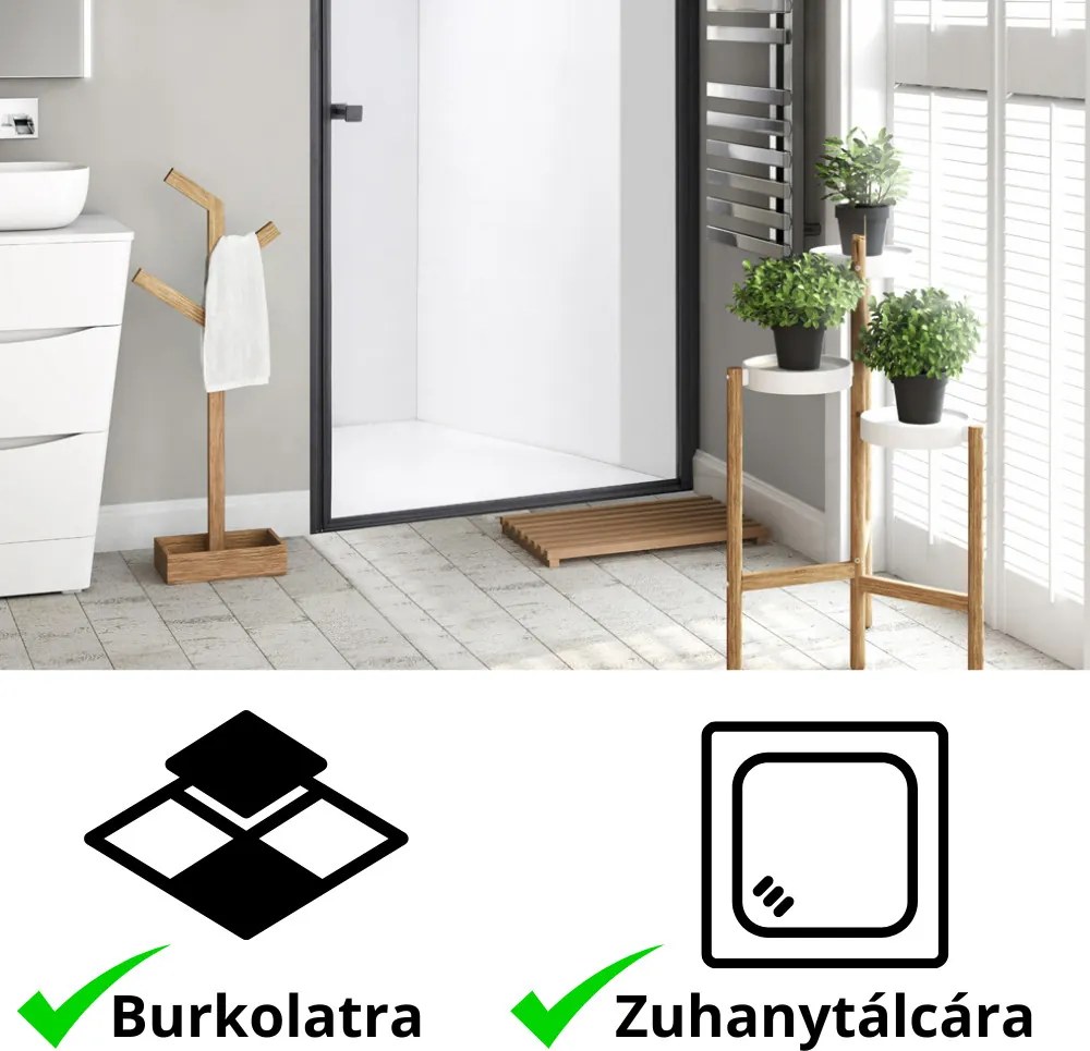 Stuxi Bari Black 70/80/90/100 cm széles egyszárnyú nyíló zuhanyajtó, 6 mm vízlepergető üveggel, matt fekete profillal, 195 cm magas