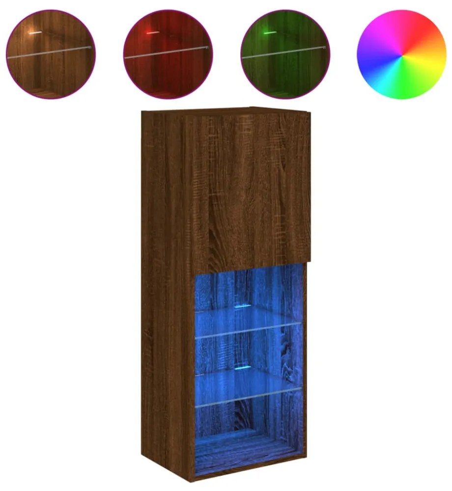barna tölgyszínű TV-szekrény LED lámpákkal 40,5 x 30 x 102 cm