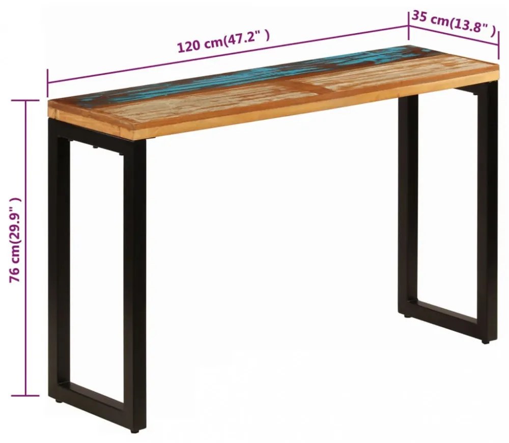 tömör újrahasznosított fa és acél tálalóasztal 120 x 35 x 76 cm