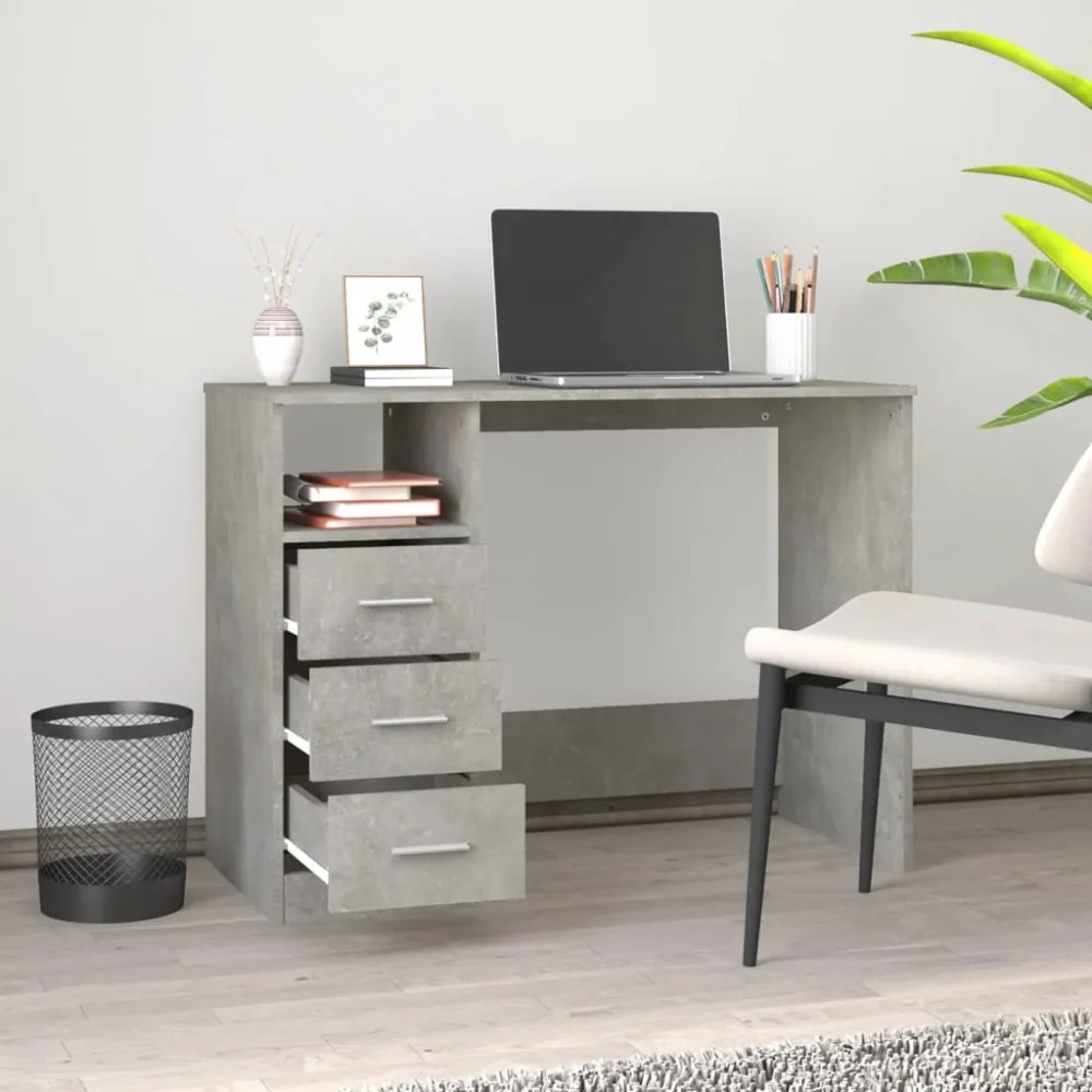 betonszürke szerelt fa íróasztal fiókokkal 102x50x76 cm