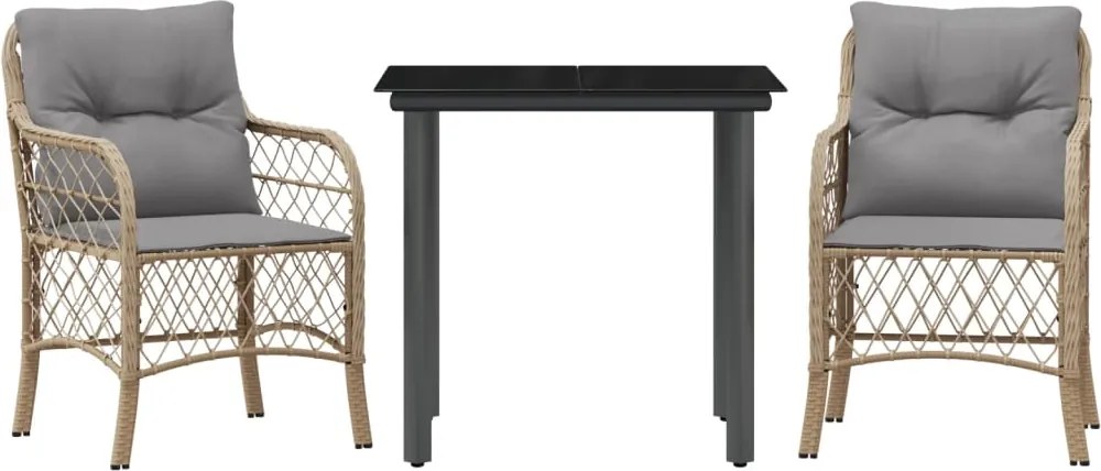 vidaXL 3 részes vegyes bézs polyrattan bisztrógarnitúra párnákkal