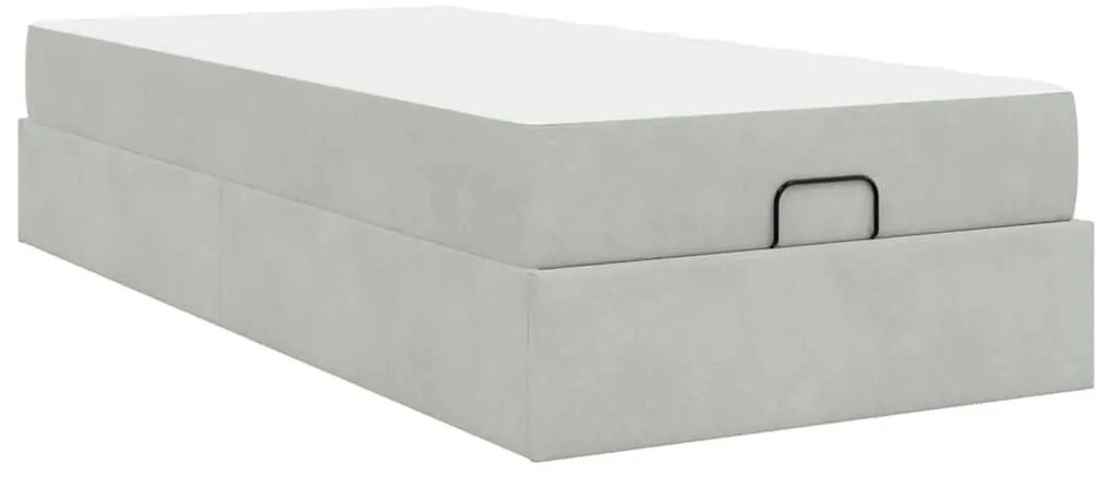 Ágykeret matracmal tárolóval Világosszürke 80 x 200 cm Bársony